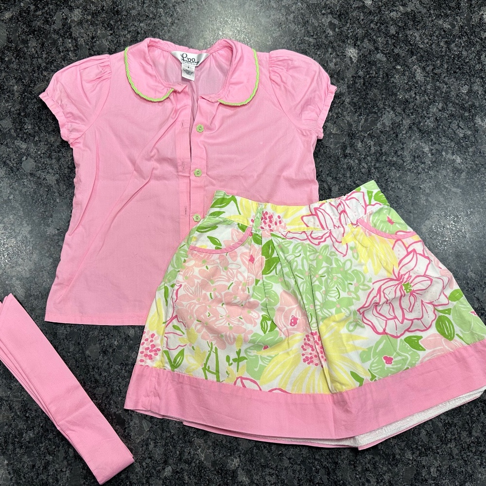 Lilly Pulitzer Girls Skirt with Belt and Shirt - Girls size 5/6